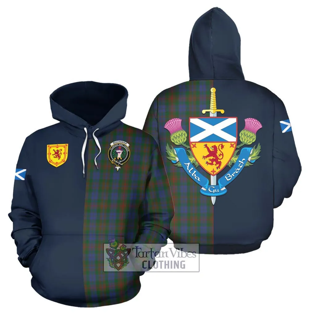 Buchanan Hunting Tartan Hoodie Alba with Scottish Lion Royal Arm Half Style