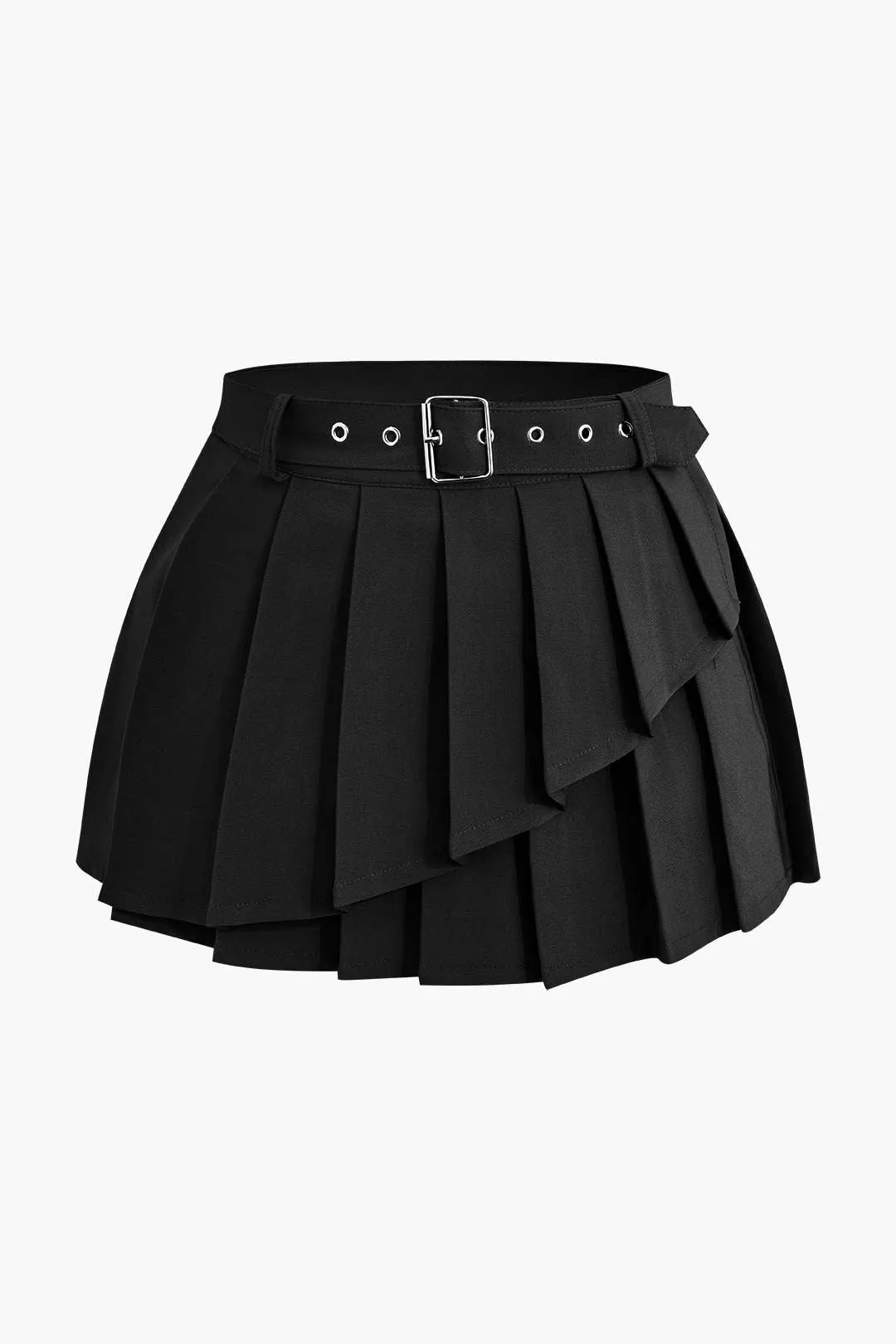 Buckle Layer Pleated Mini Skirt