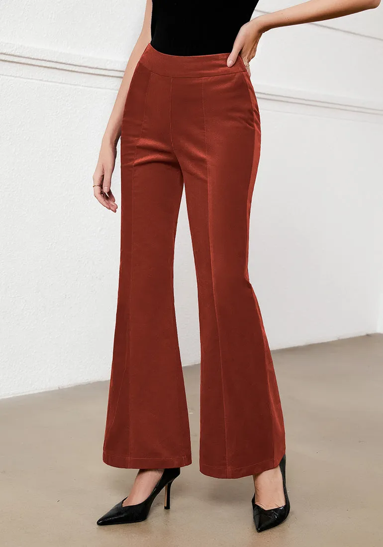 Burnt Brick Women's Bell Bottom Corduroy Flare High Waisted Front Seam Slacks