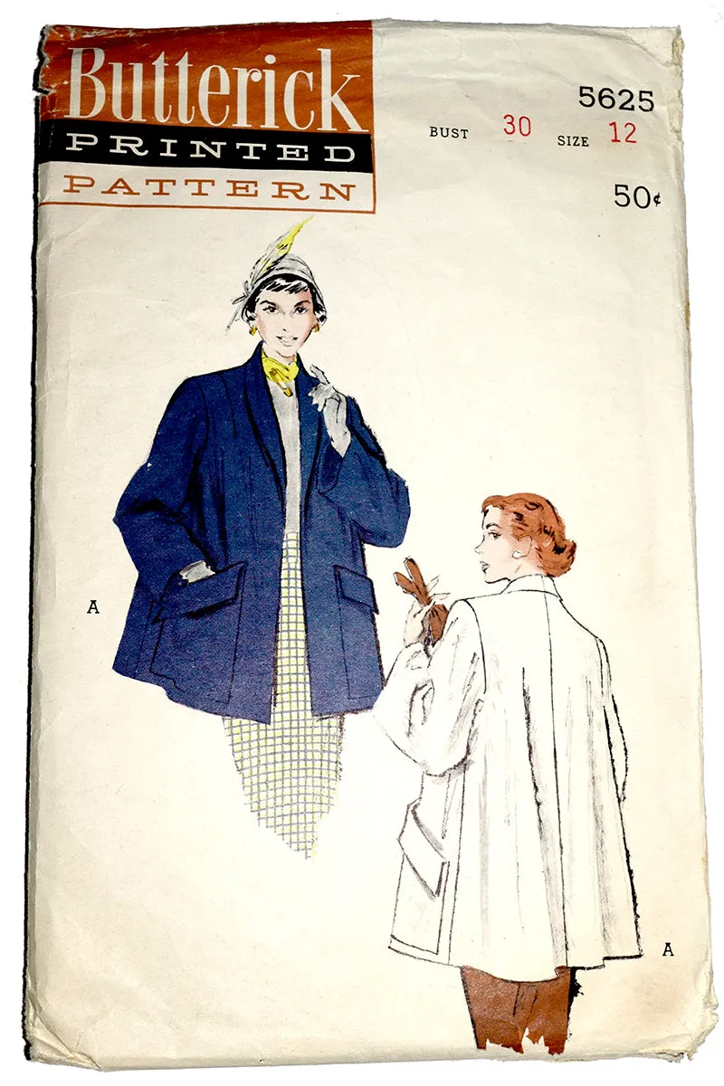 Butterick 5625 Vintage 1950s Swing Coat Jacket Pattern