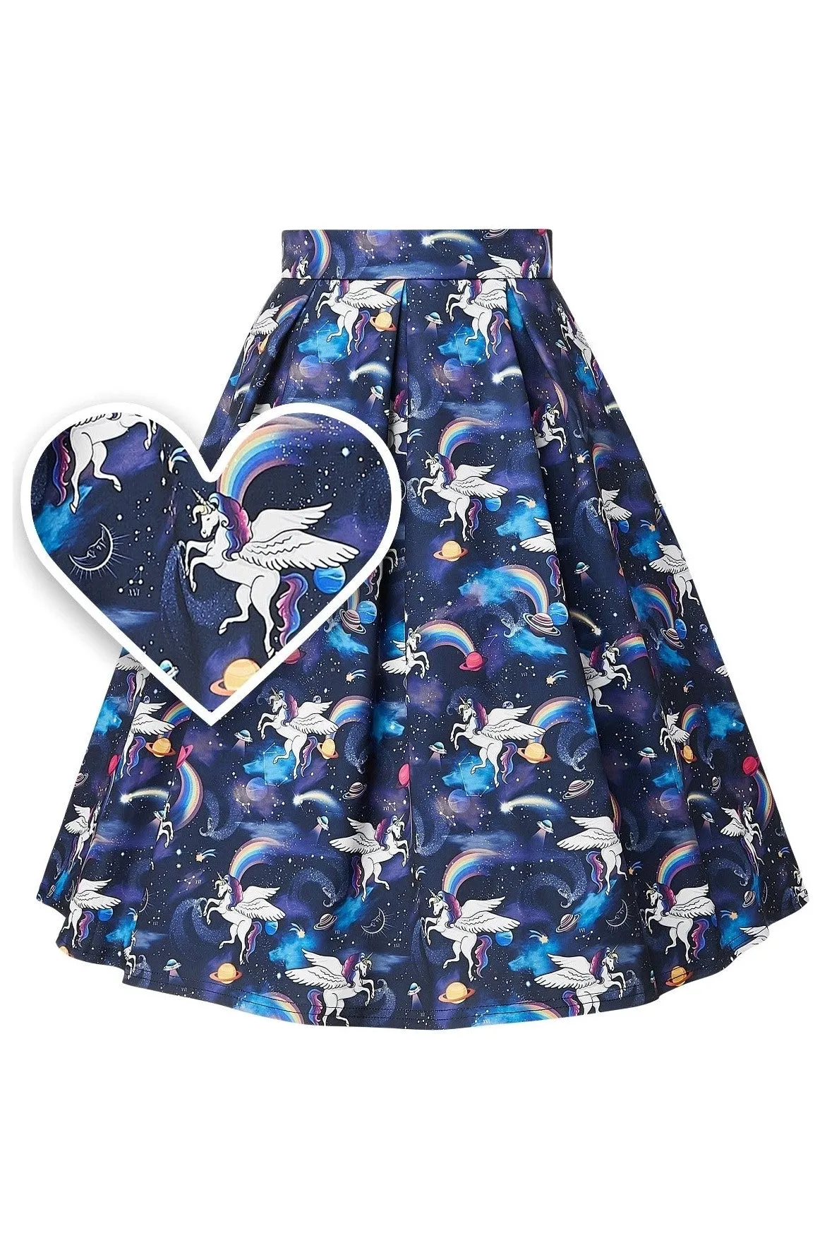 Carolyn Box Pleated Unicorn Print Skirt