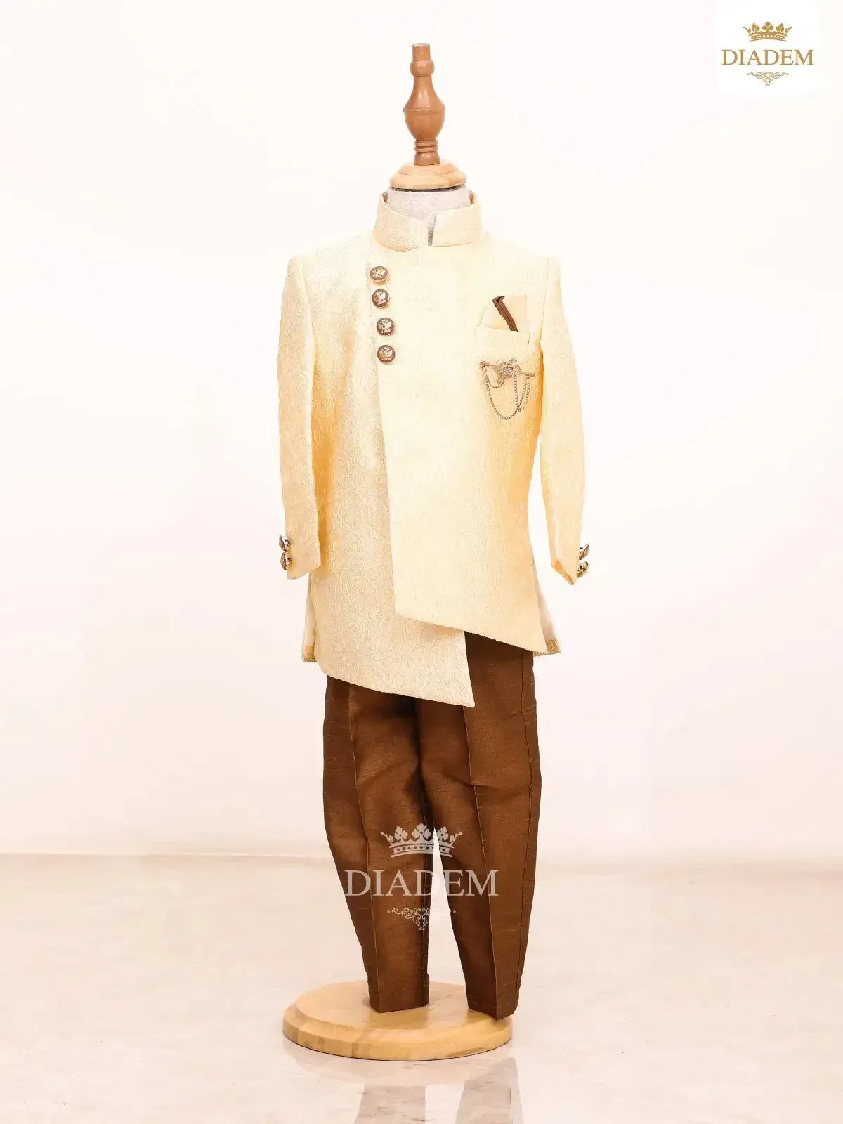 Champagne Indo Western Embossed Design Sherwani Set