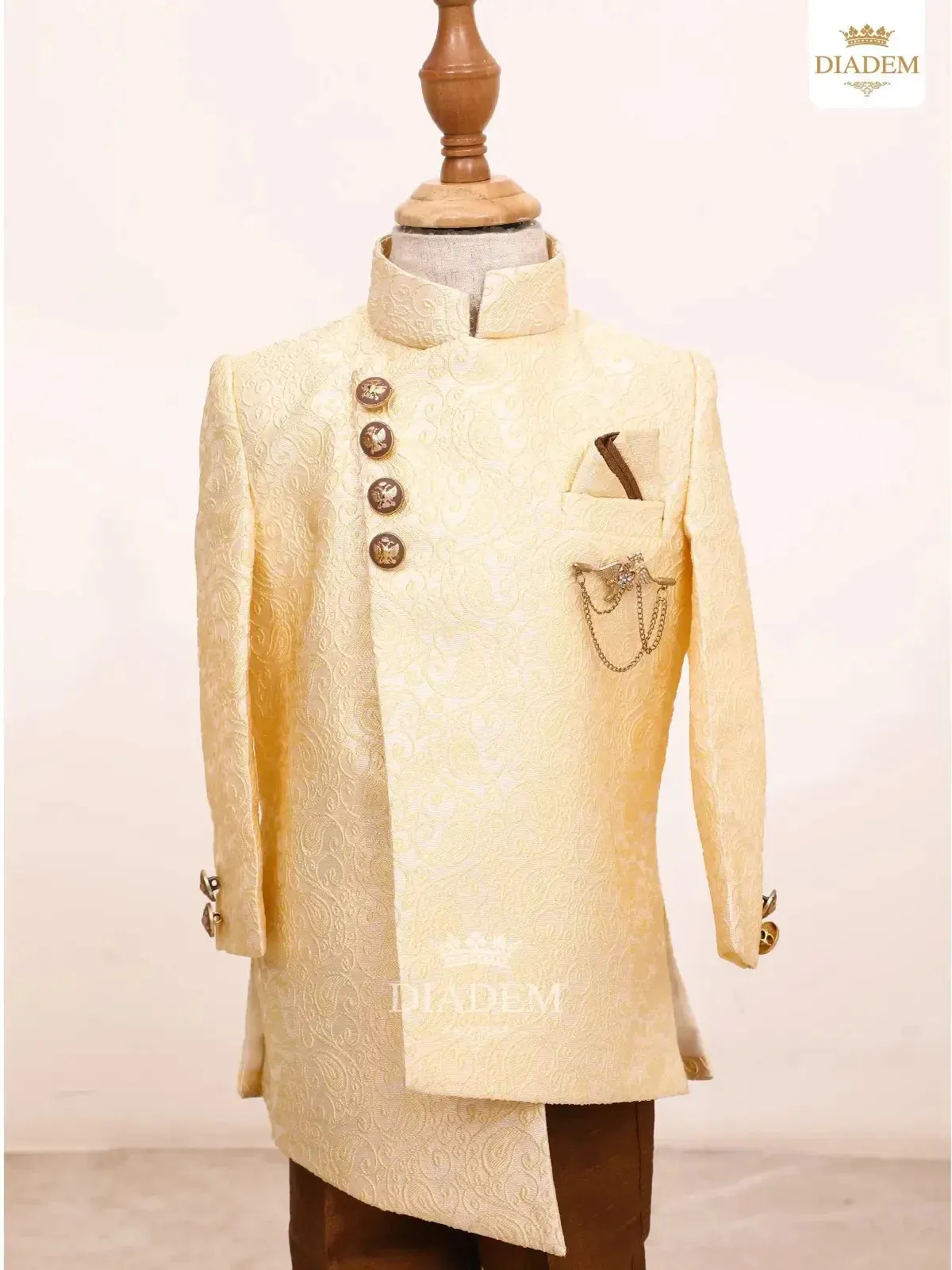 Champagne Indo Western Embossed Design Sherwani Set