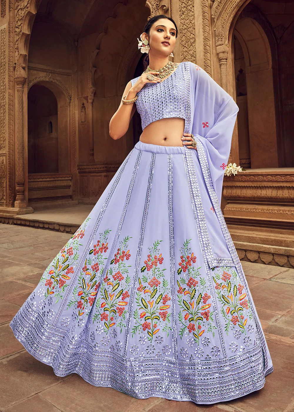 Charming Lavender Bridesmaid Georgette Wedding Lehenga Choli