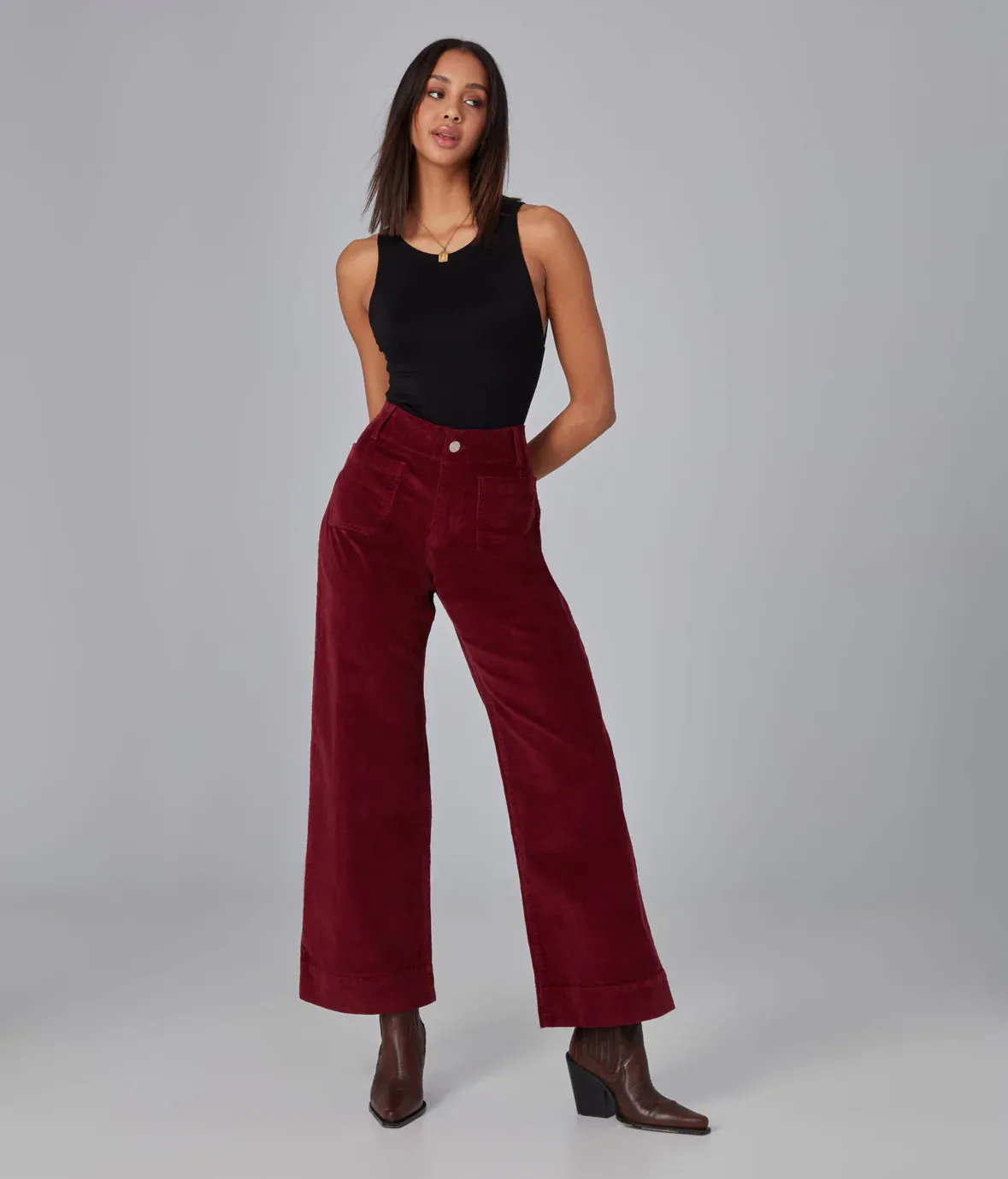 Colette High Rise Wide Leg Cord - Merlot