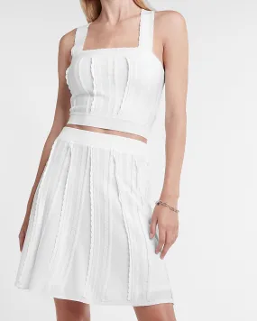 Cropped Pleated Scalloped Sweater Tank in White