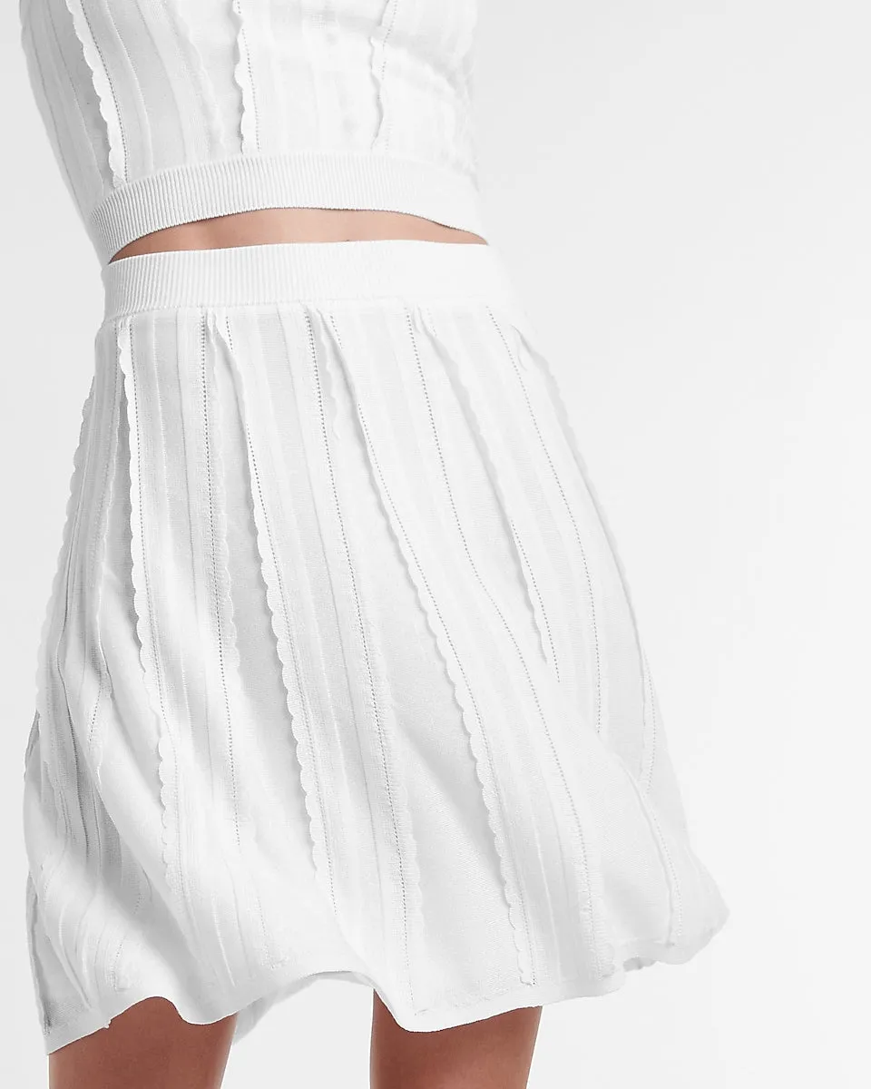 Cropped Pleated Scalloped Sweater Tank in White