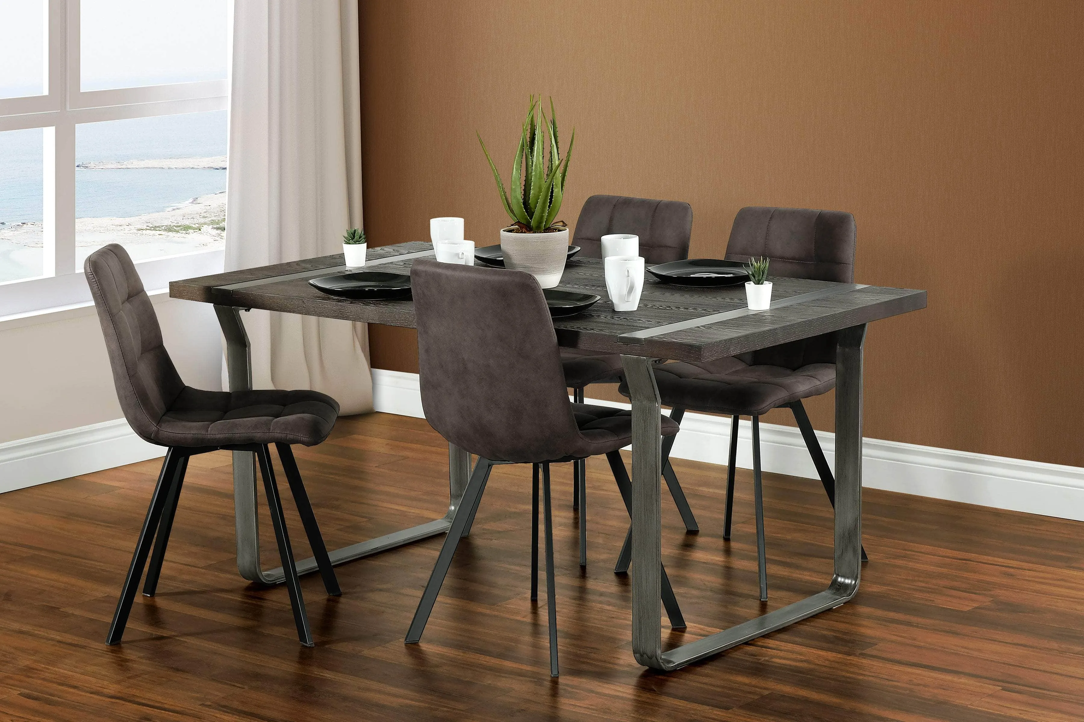 Dalen Microfiber Dining Side Chair in Grey (Set of 2)