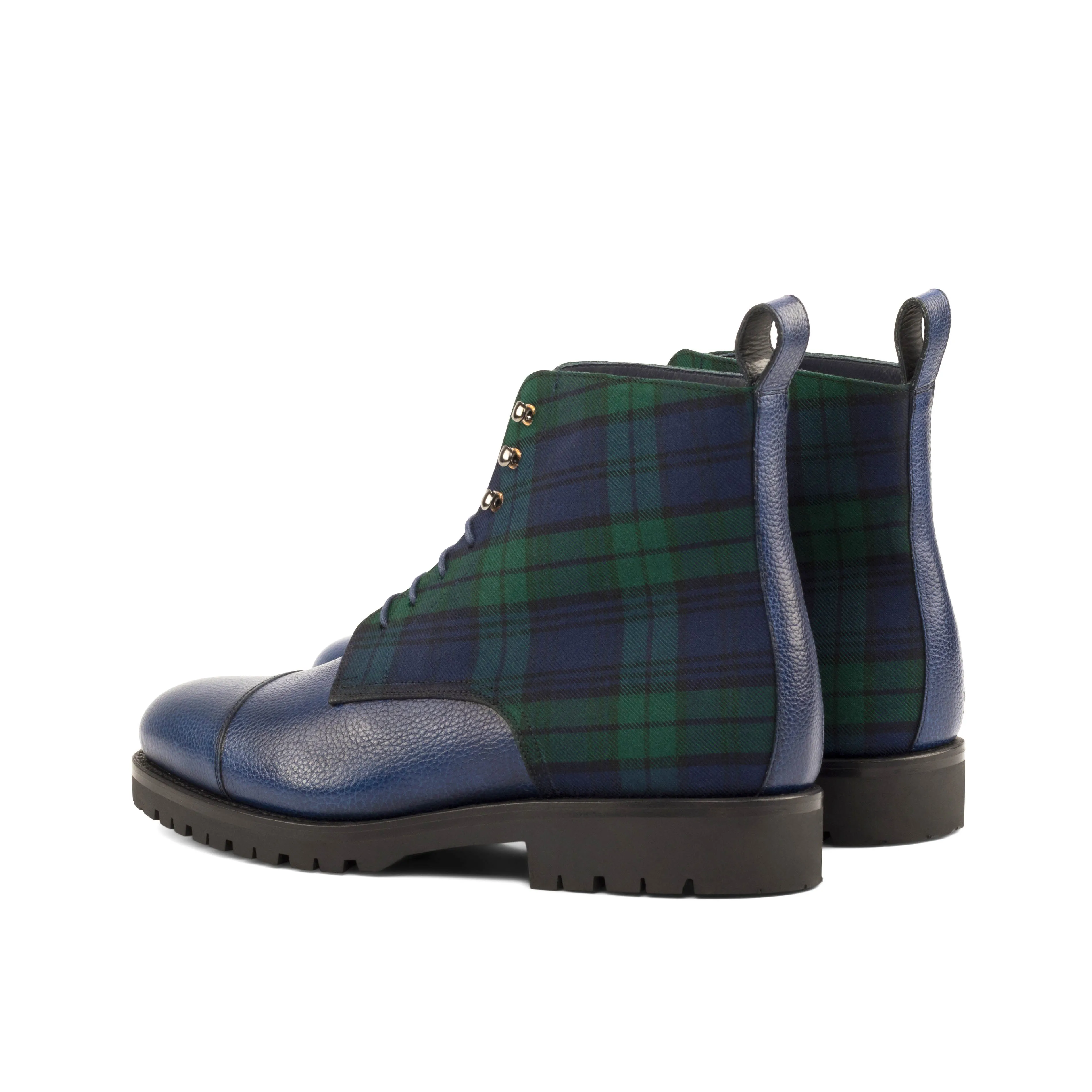 DapperFam Garrison in Blackwatch / Navy Men's Sartorial & Italian Full Grain Leather Jumper Boot