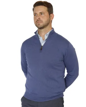 Denim Cotton Cashmere Zip Neck Jumper