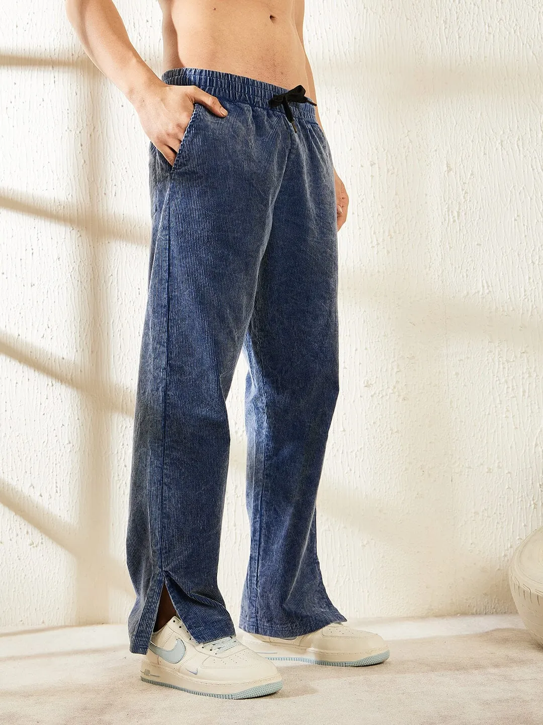 Denim Washed Cord Boot Cut Trackpants