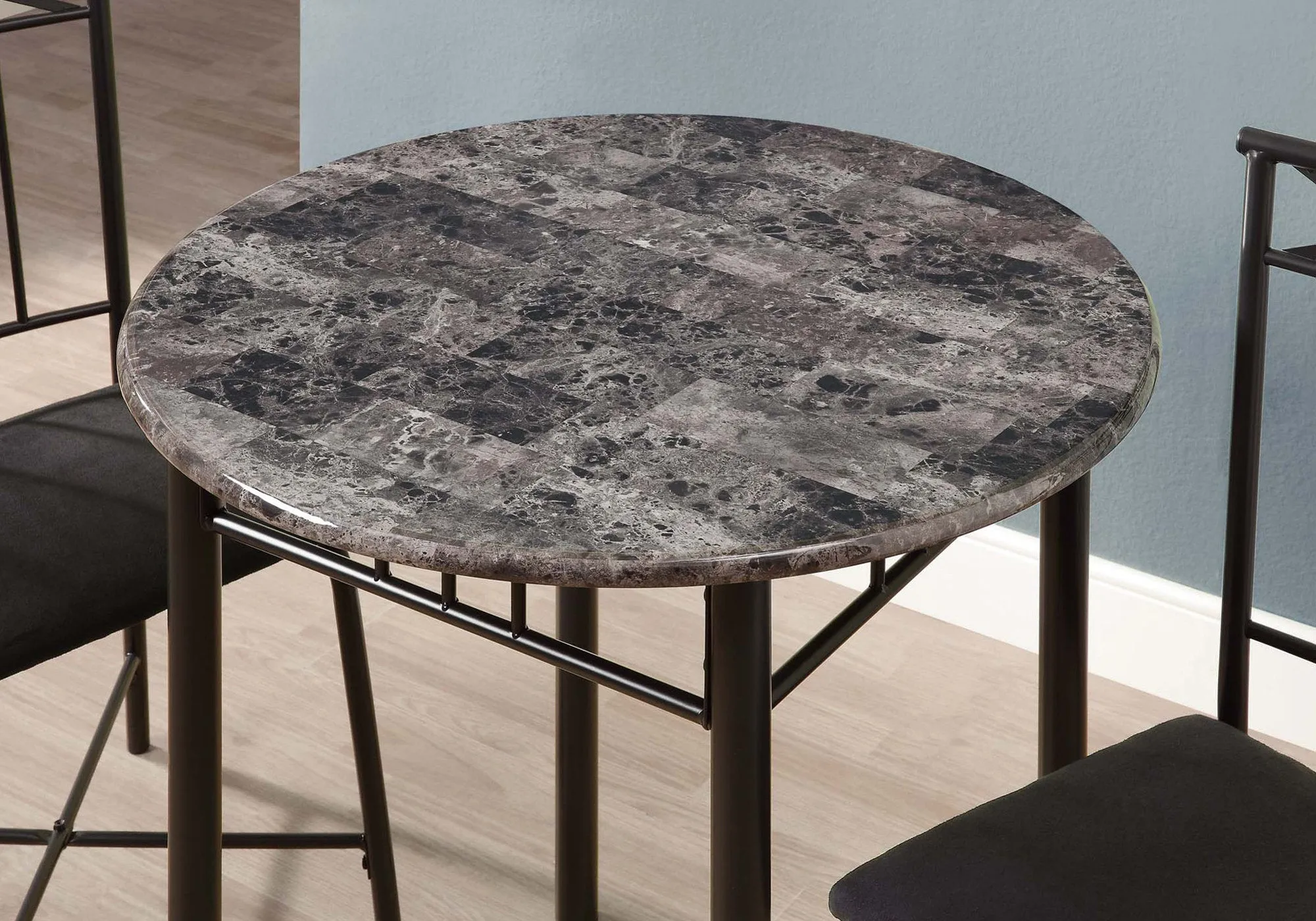 Dining Set - 3Pcs Set / Grey Marble / Charcoal Metal