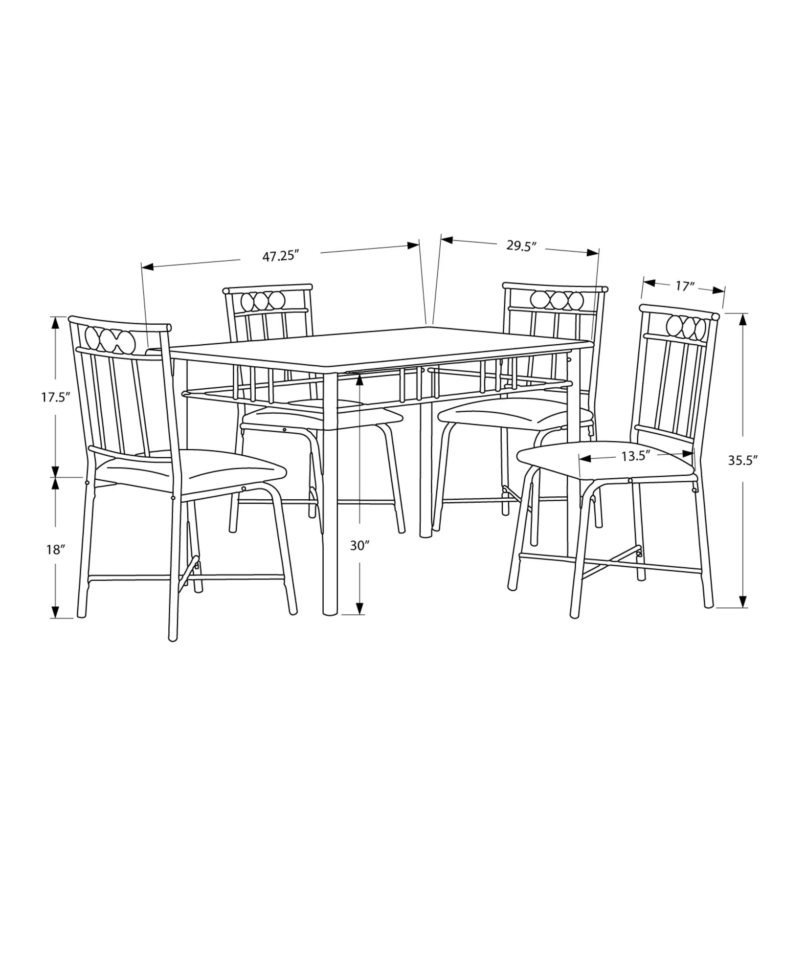 Dining Set - 5Pcs Set / Cappuccino Marble / Bronze Metal