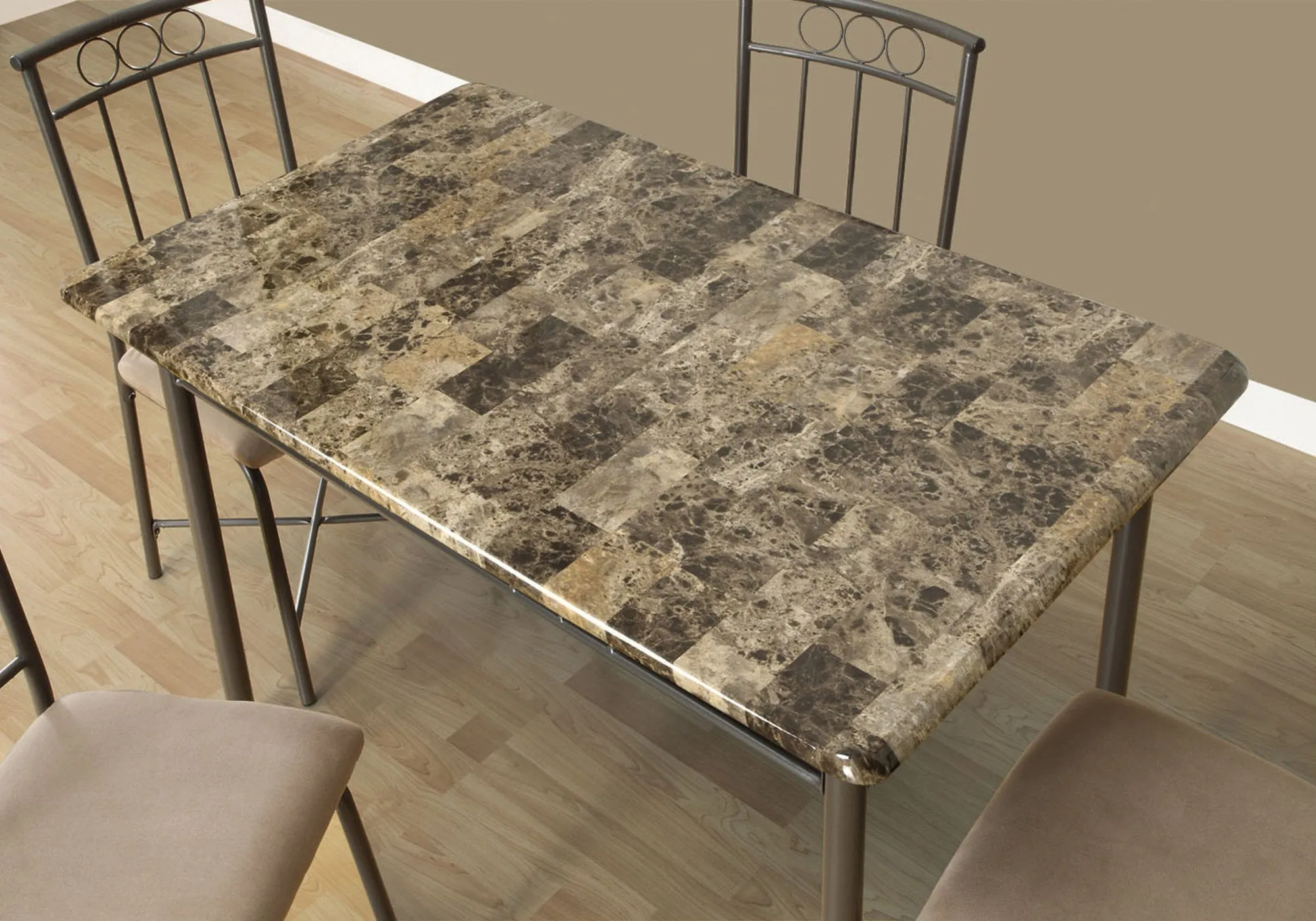 Dining Set - 5Pcs Set / Cappuccino Marble / Bronze Metal