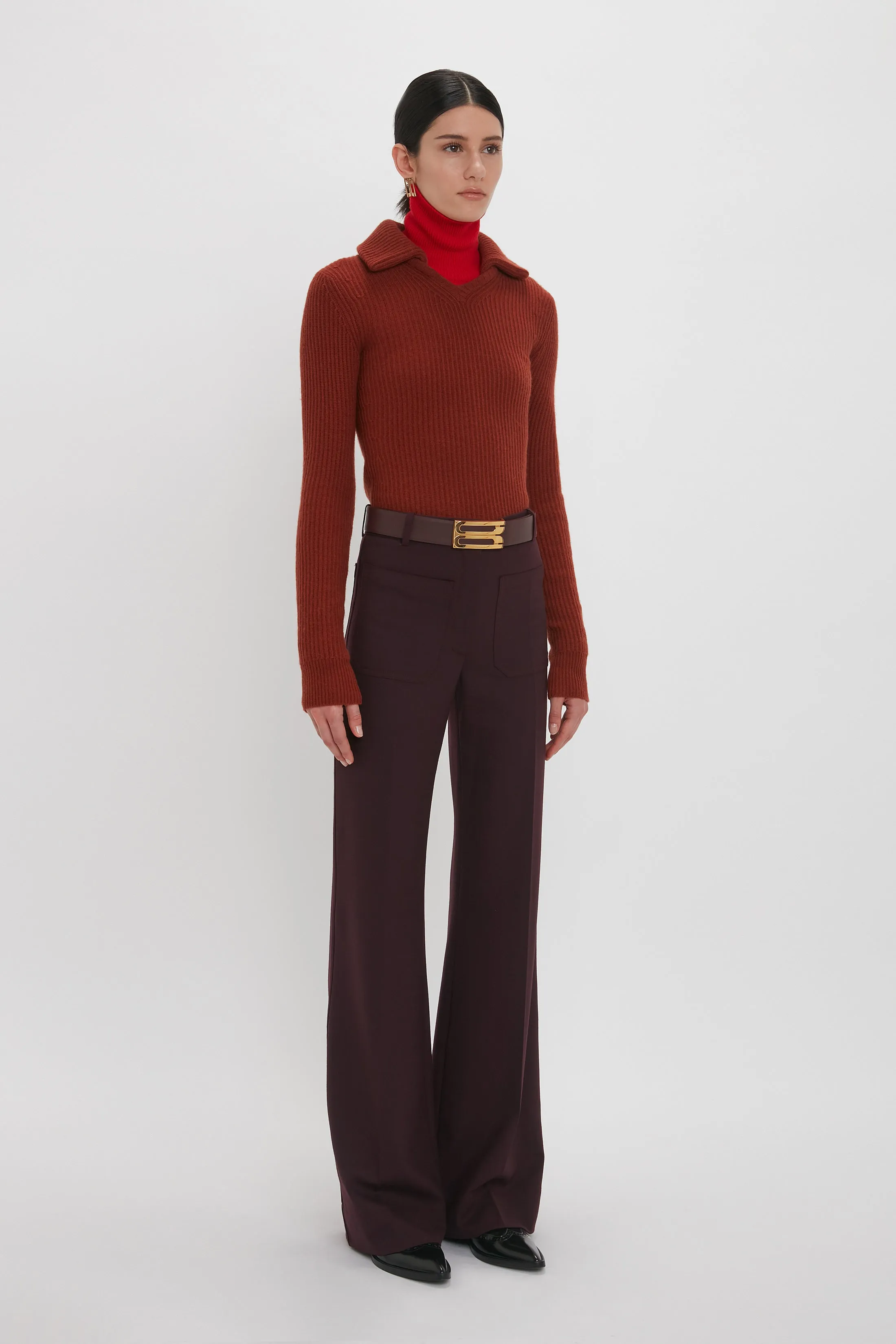 Double Collared Jumper In Russet