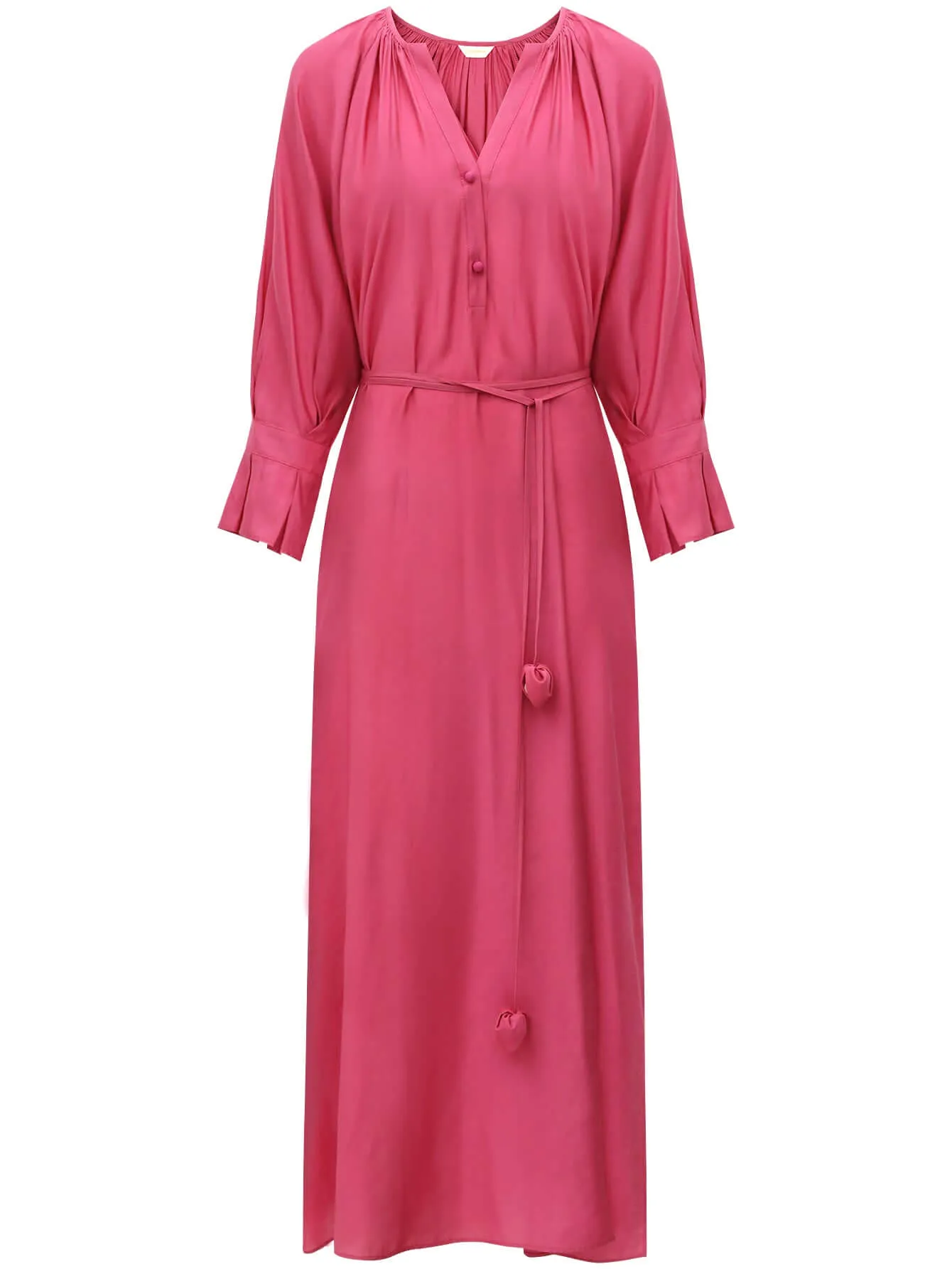 Elegant Pleated Rosebud Pink Blossom Shirt Dress