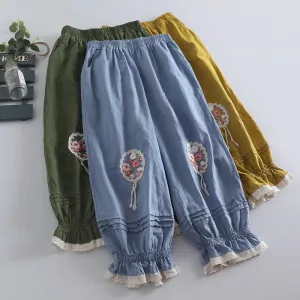 Embroidery Cottagecore Cotton Pants