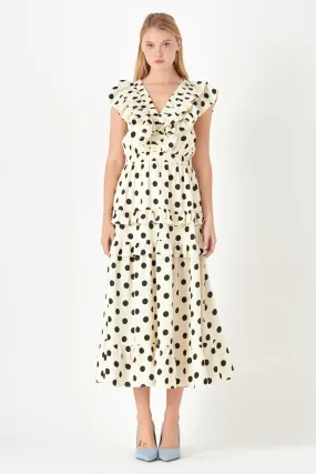 English Factory - Polka Dot Print Ruffle Detail Maxi Dress