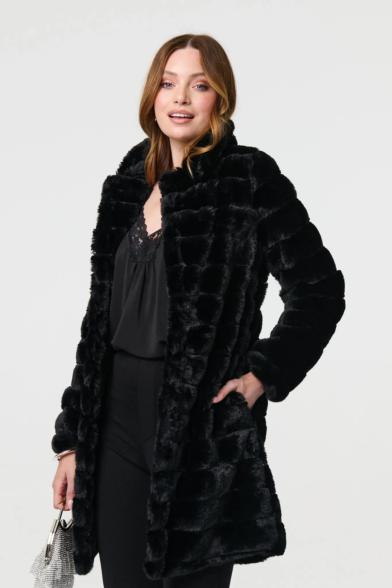 Faux Fur Thigh Length Coat