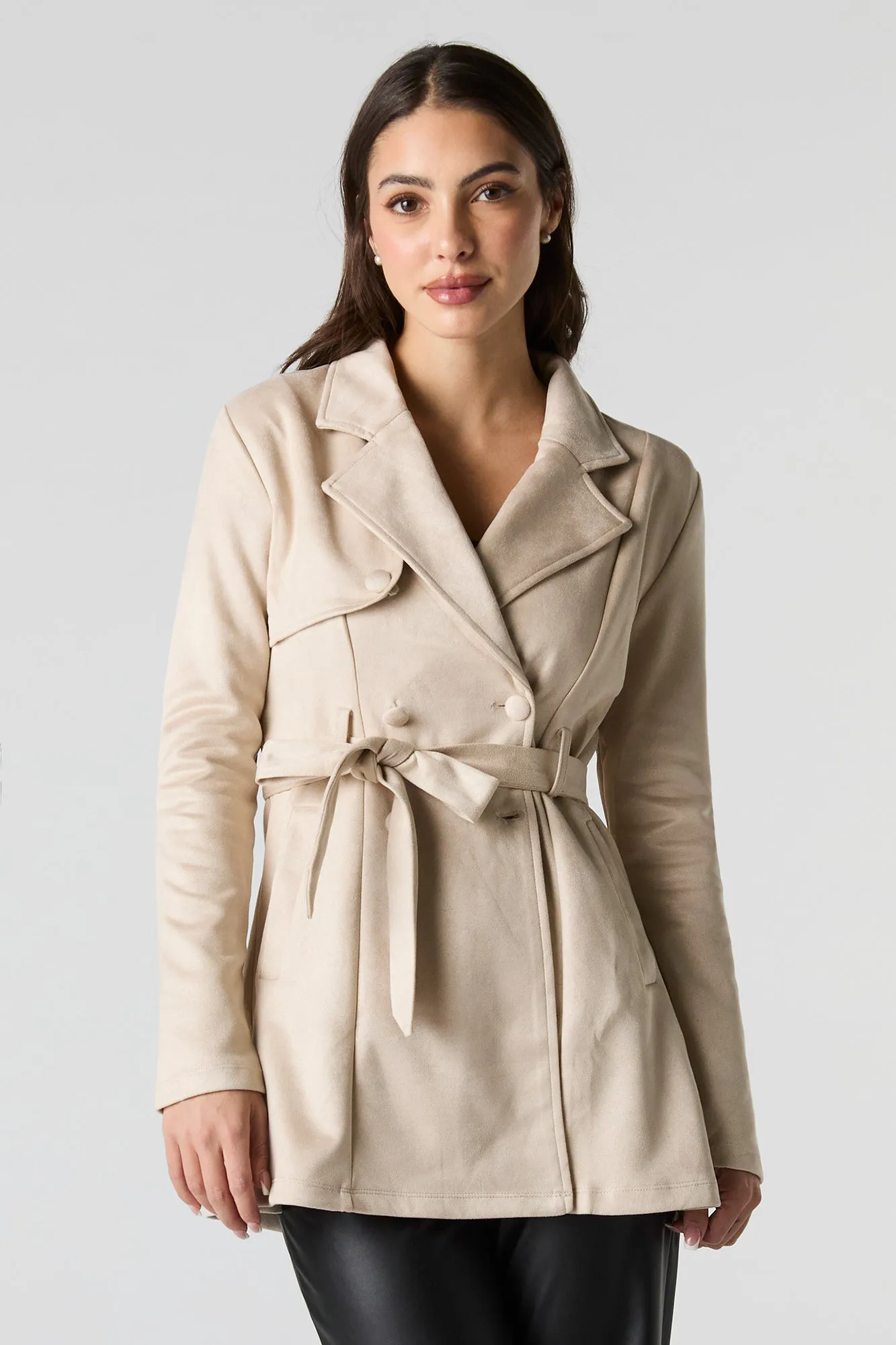 Faux Suede Trench Coat