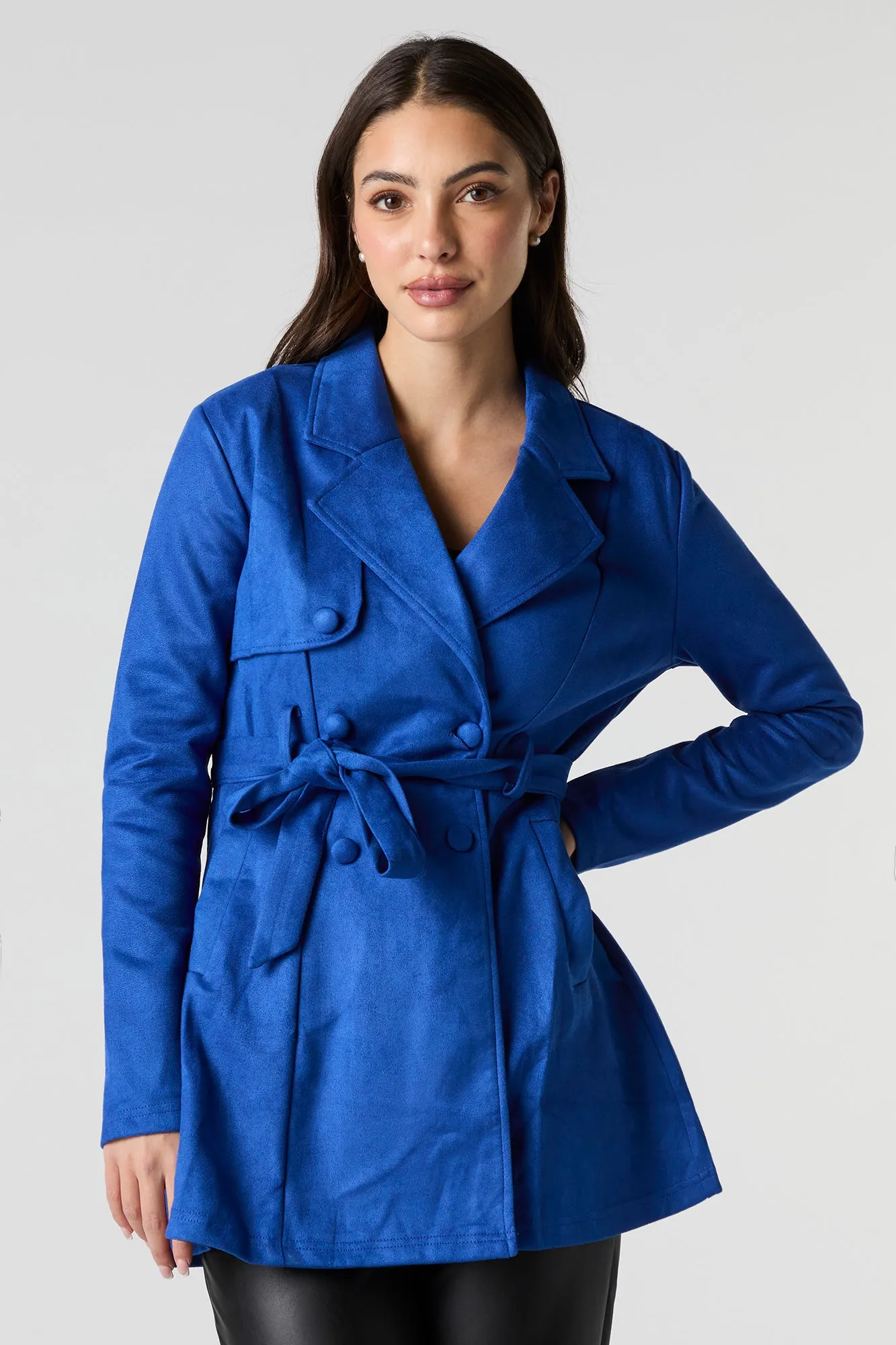 Faux Suede Trench Coat