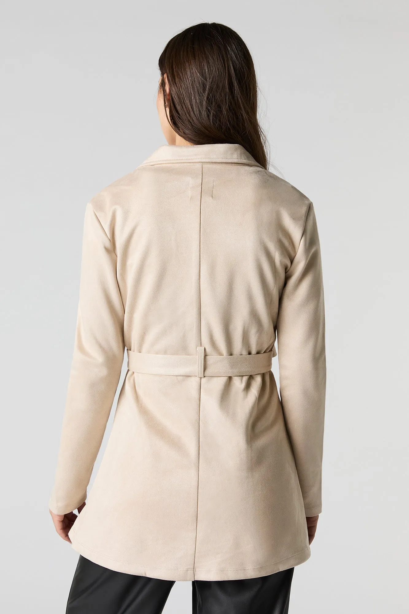 Faux Suede Trench Coat