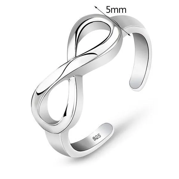 Genuine 925 Sterling Silver Resizable Infinity Ring, Fashion