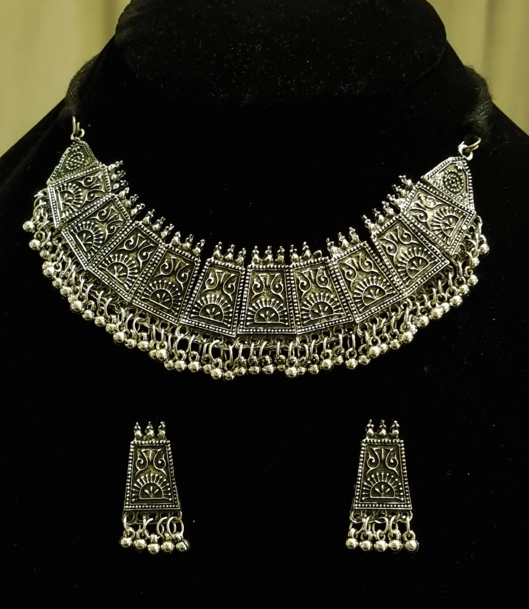 German silver tribal necklace with earrings