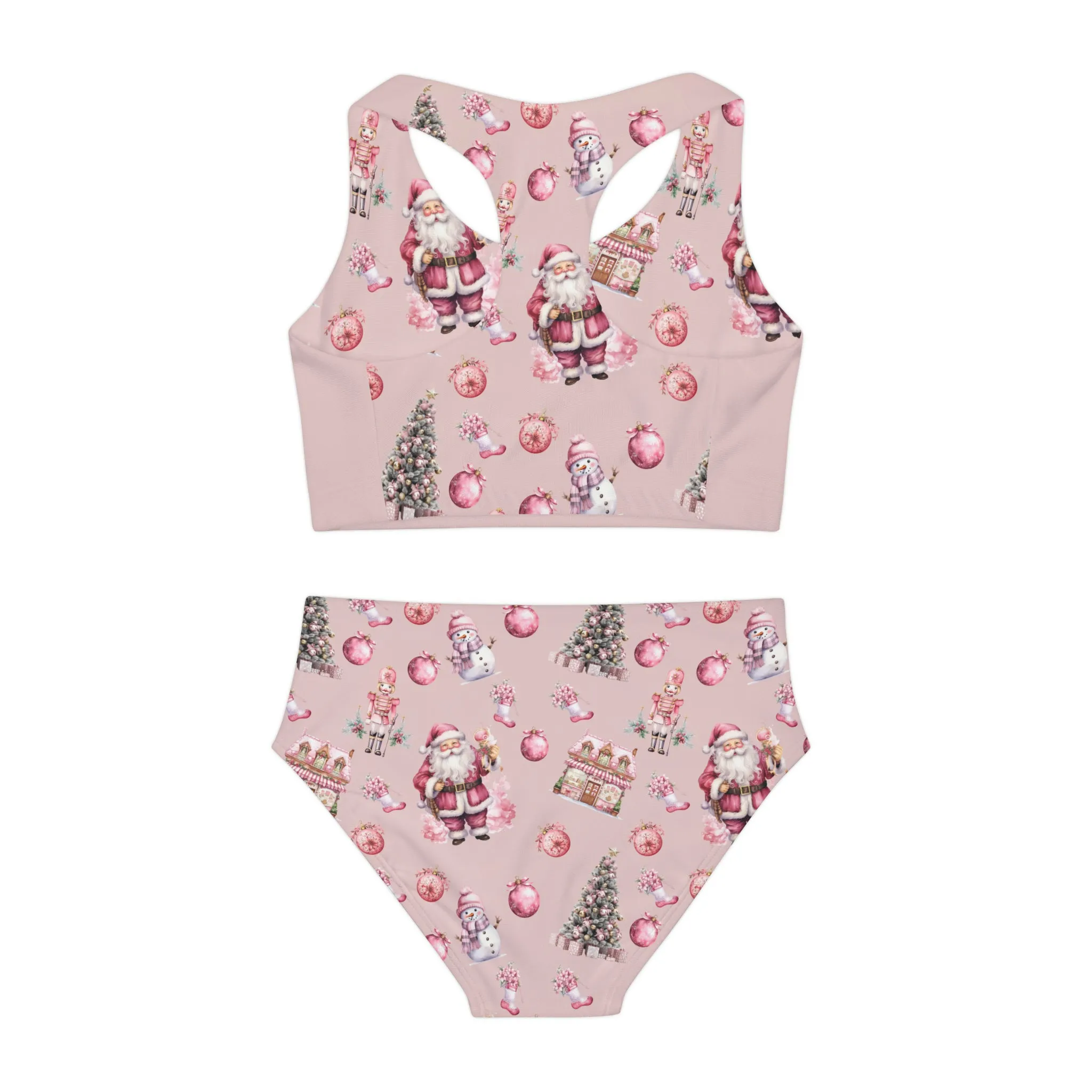 Girls Two Piece Swimsuit Pink Christmas