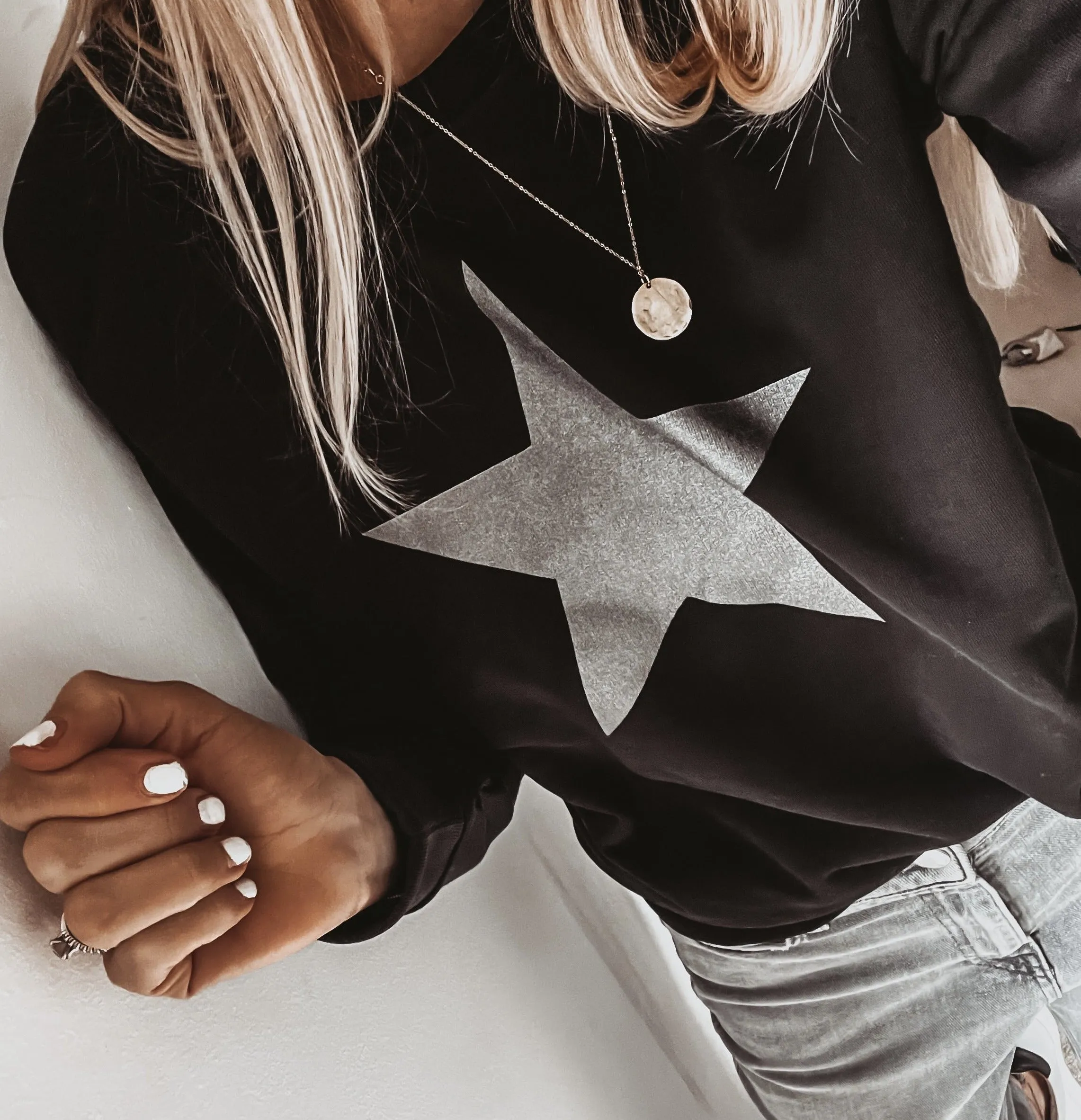 Glitter star black sweatshirt *fitted style*