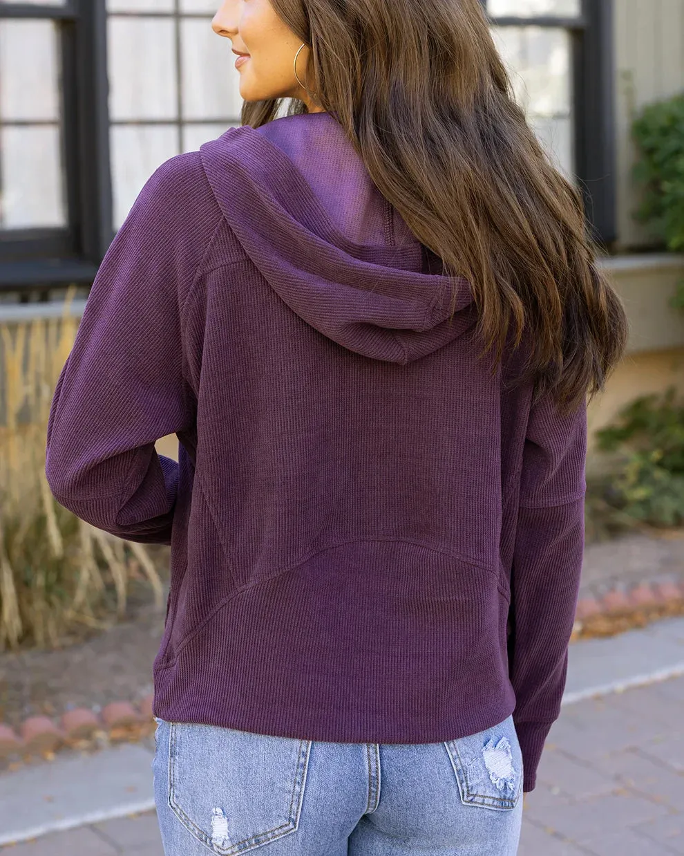 Grace & Lace Corded Pullover Hoodie - Aubergine