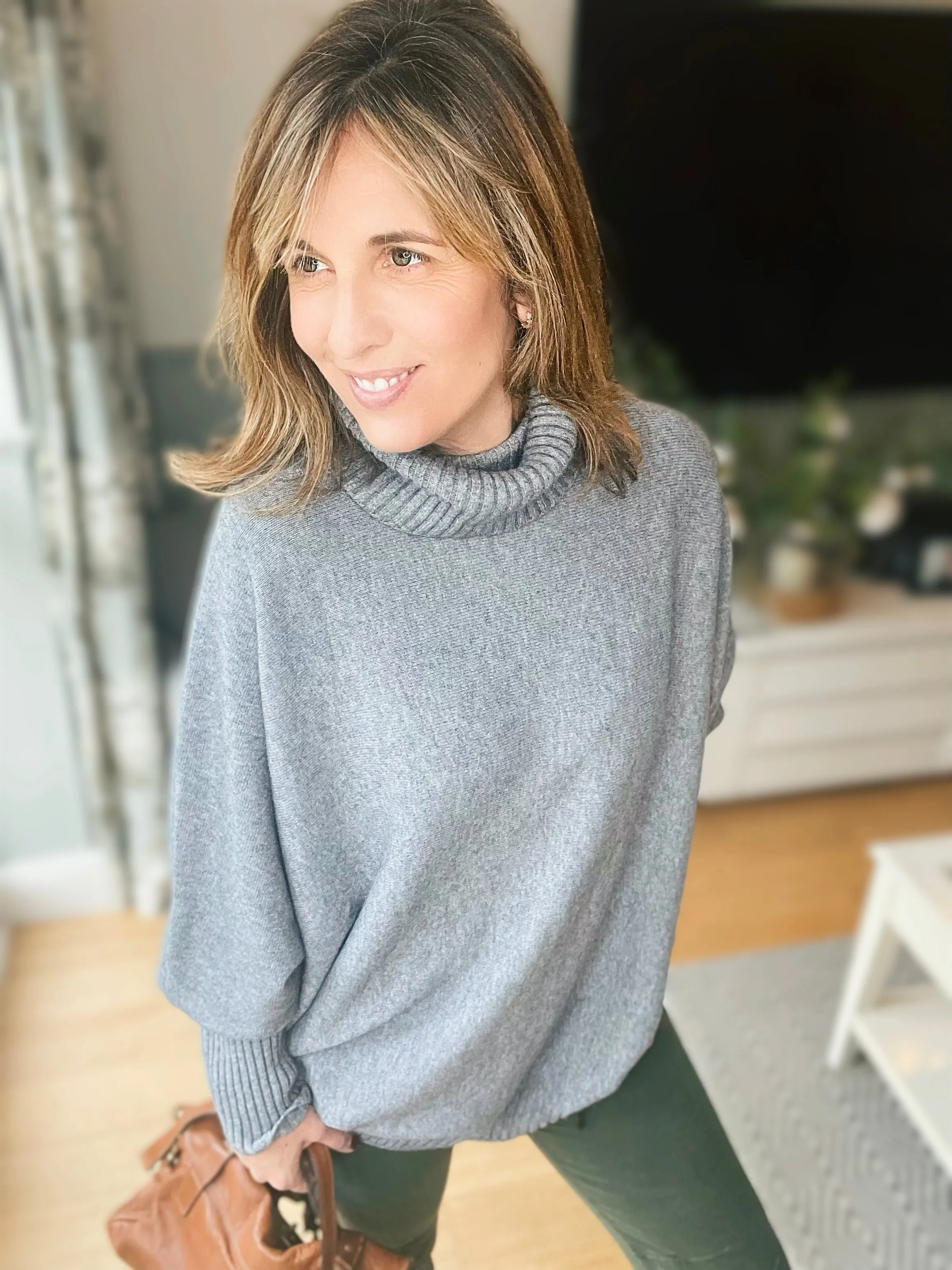 Grey Long Roll-neck Jumper