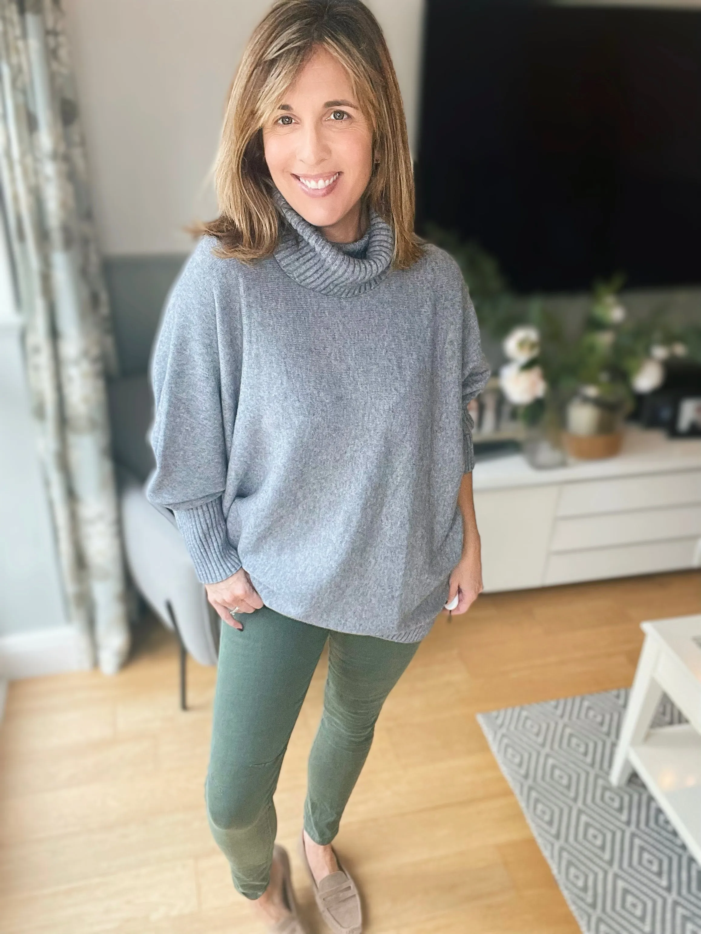 Grey Long Roll-neck Jumper