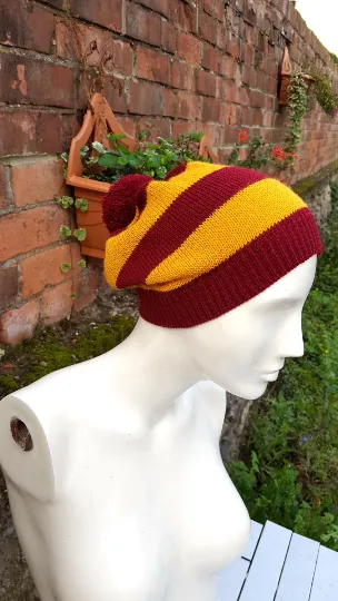 Gryffindor pom pom beanie hat, Harry potter, Hogwarts, inspired,