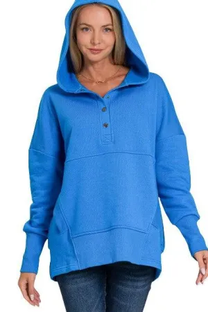 Half Snap Loose Fit Hooded Pullover