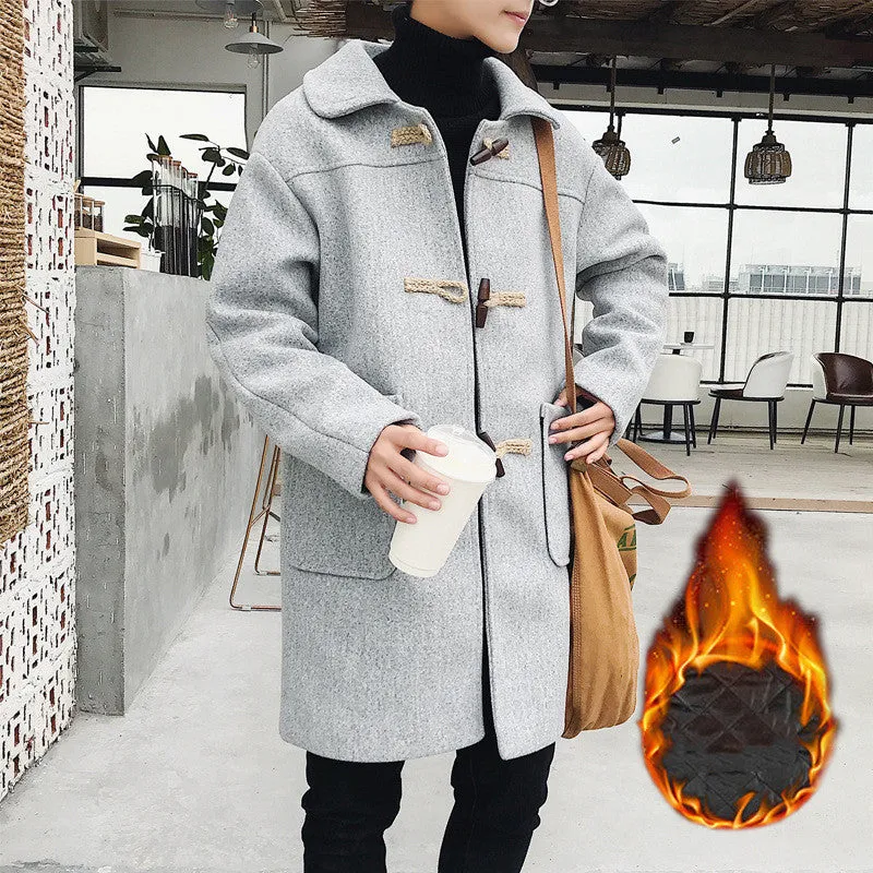 Horn Button Mid-length Men's Woolen Coat