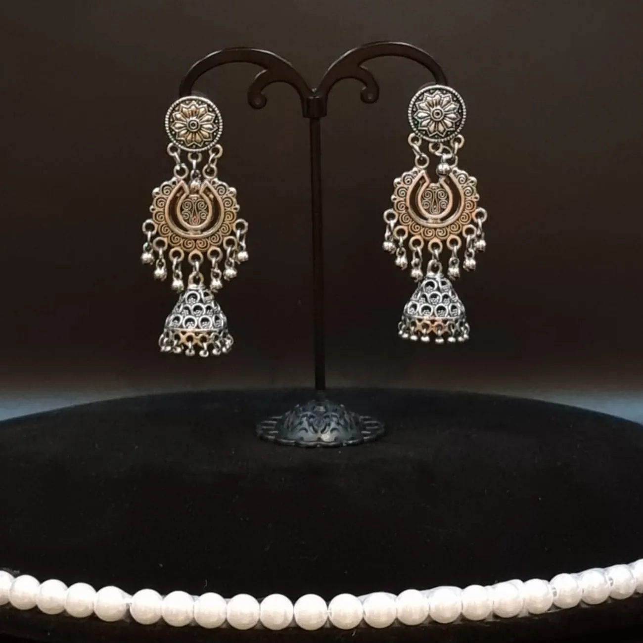 Indian Traditional Bollywood Silver Oxidized Mughal Jhumki Earrings