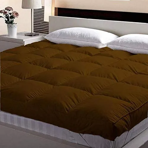 Jaipur Linen Double Bed Finest Imported Super Microfiber Mattress Padding/Topper-Brown (72"X72" Inch)