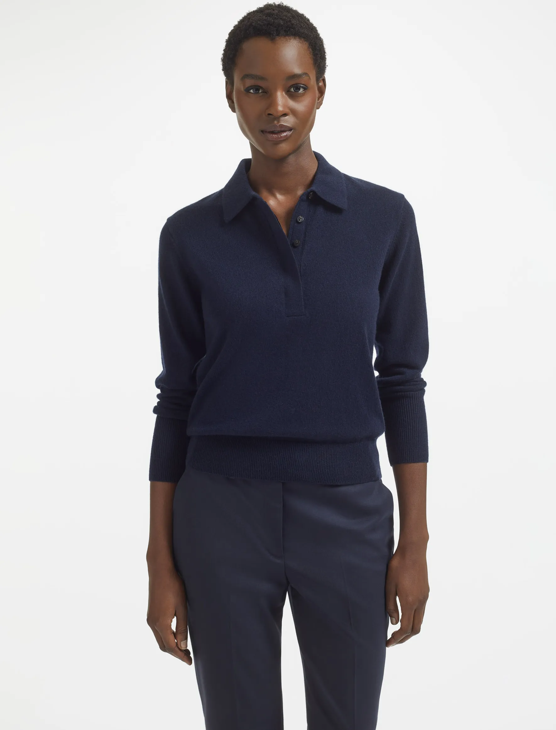 Josie Cashmere Collared Jumper - Navy