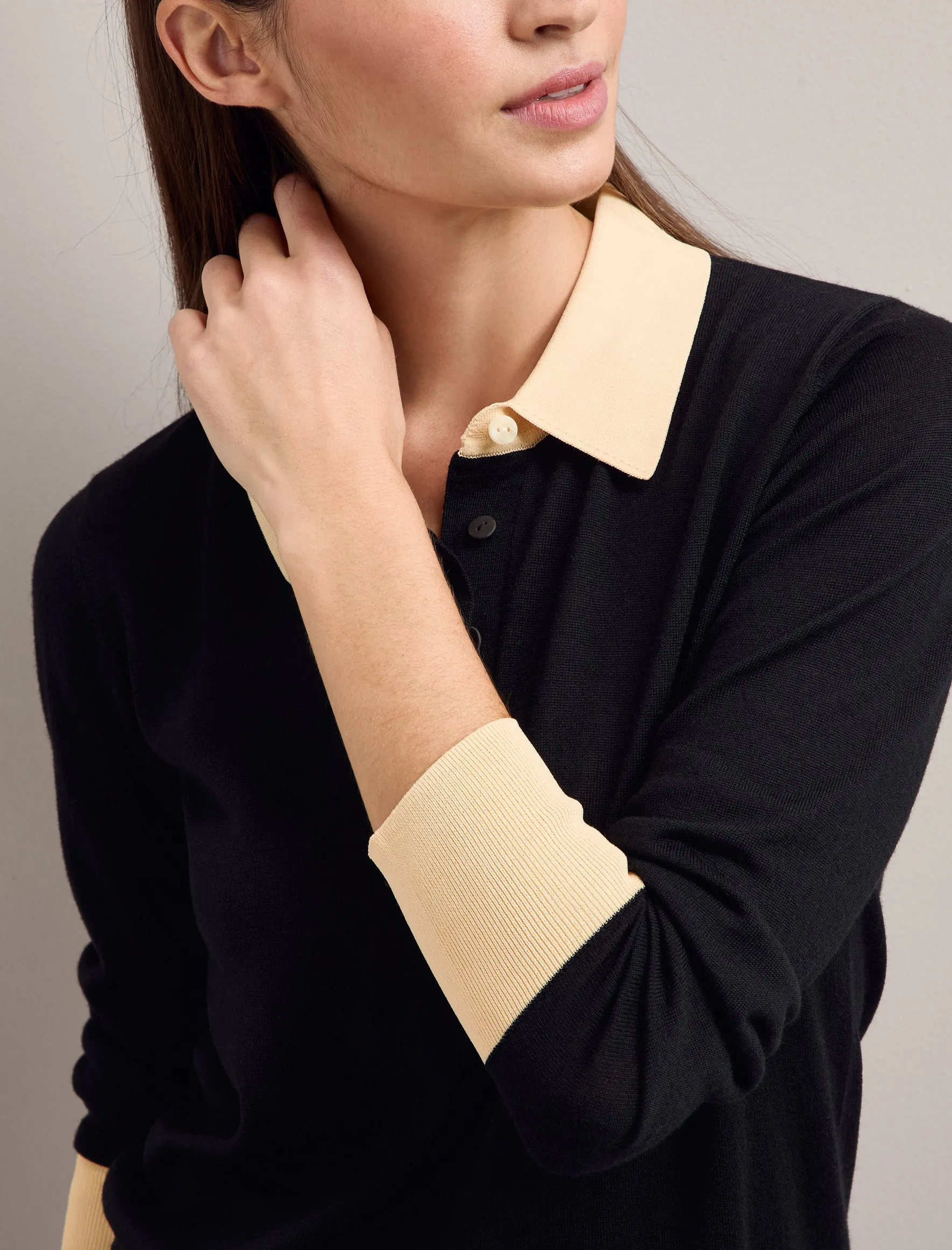 Josie Silk Blend Jumper - Black Cream Colour Block