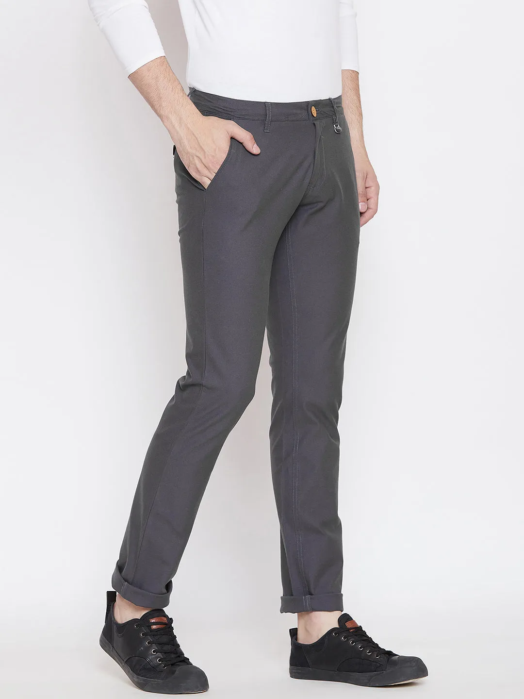 JUMP USA Men Grey Casual Slim Fit Solid Chinos