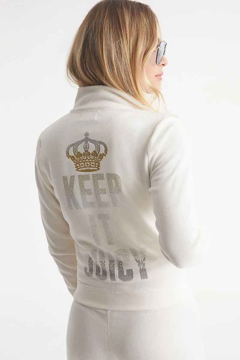 Keep It Juicy Cotton Velour Mockneck Track Jacket