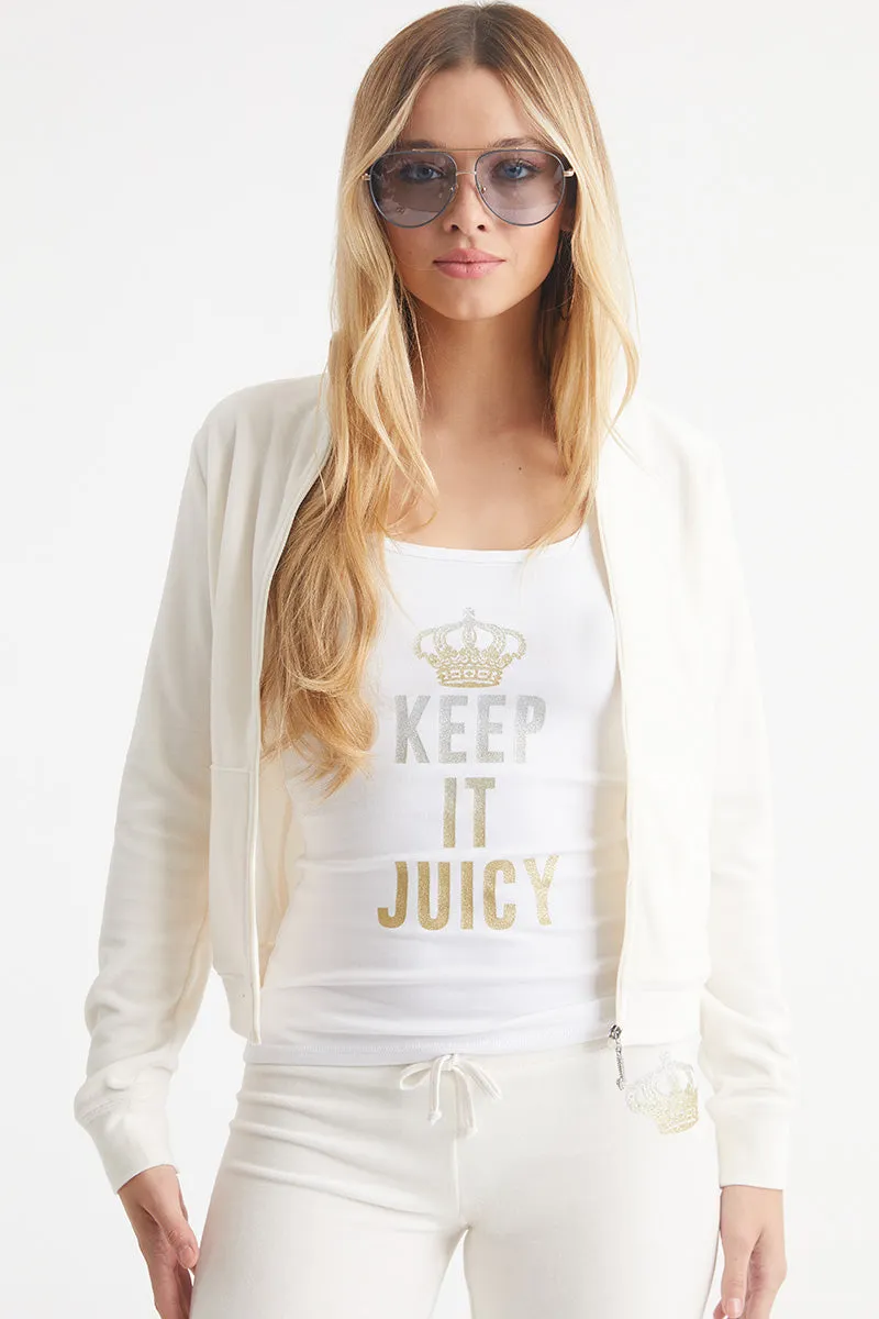 Keep It Juicy Cotton Velour Mockneck Track Jacket