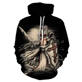 Knights Templar Commandery Hoodie - Black Vintage Printed Design