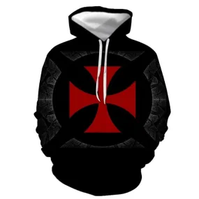 Knights Templar Commandery Hoodie - Red Cross On Black Background