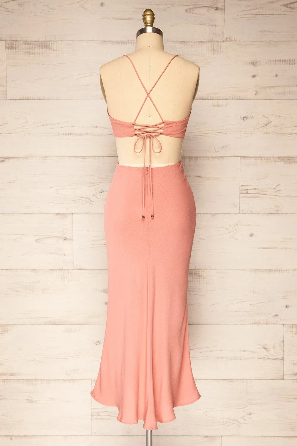 Krahken Pink | Cowl Neck Backless Midi Dress