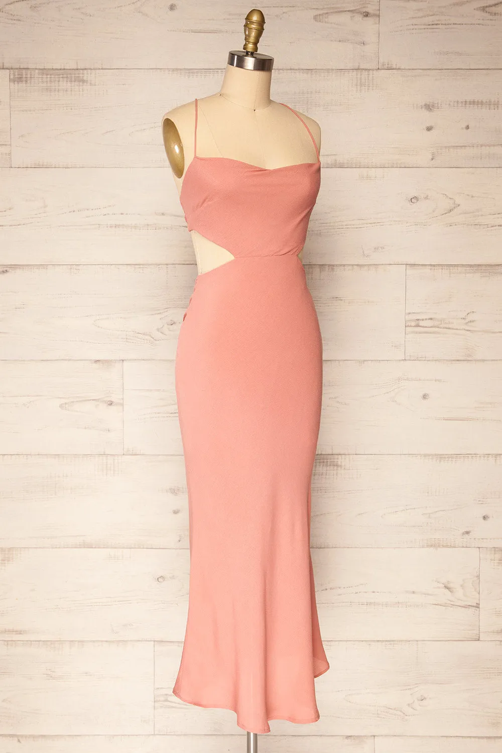 Krahken Pink | Cowl Neck Backless Midi Dress