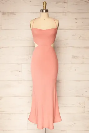 Krahken Pink | Cowl Neck Backless Midi Dress