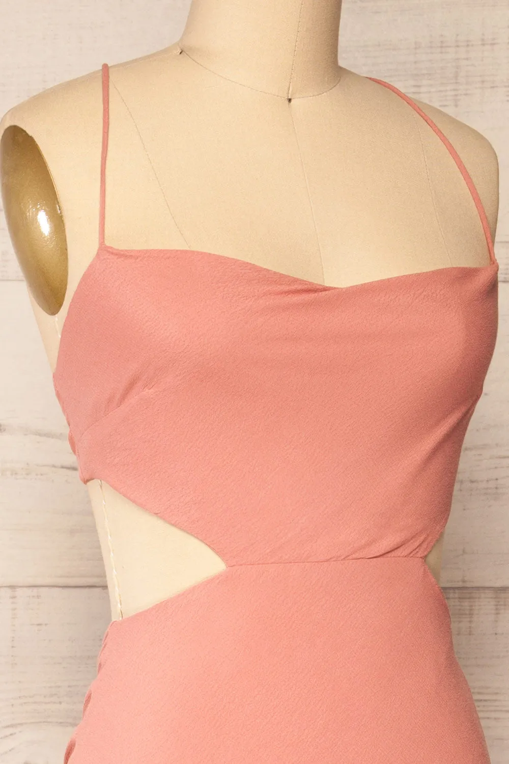 Krahken Pink | Cowl Neck Backless Midi Dress