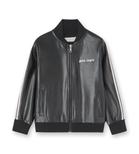 Leather Effect Track Jacket Black